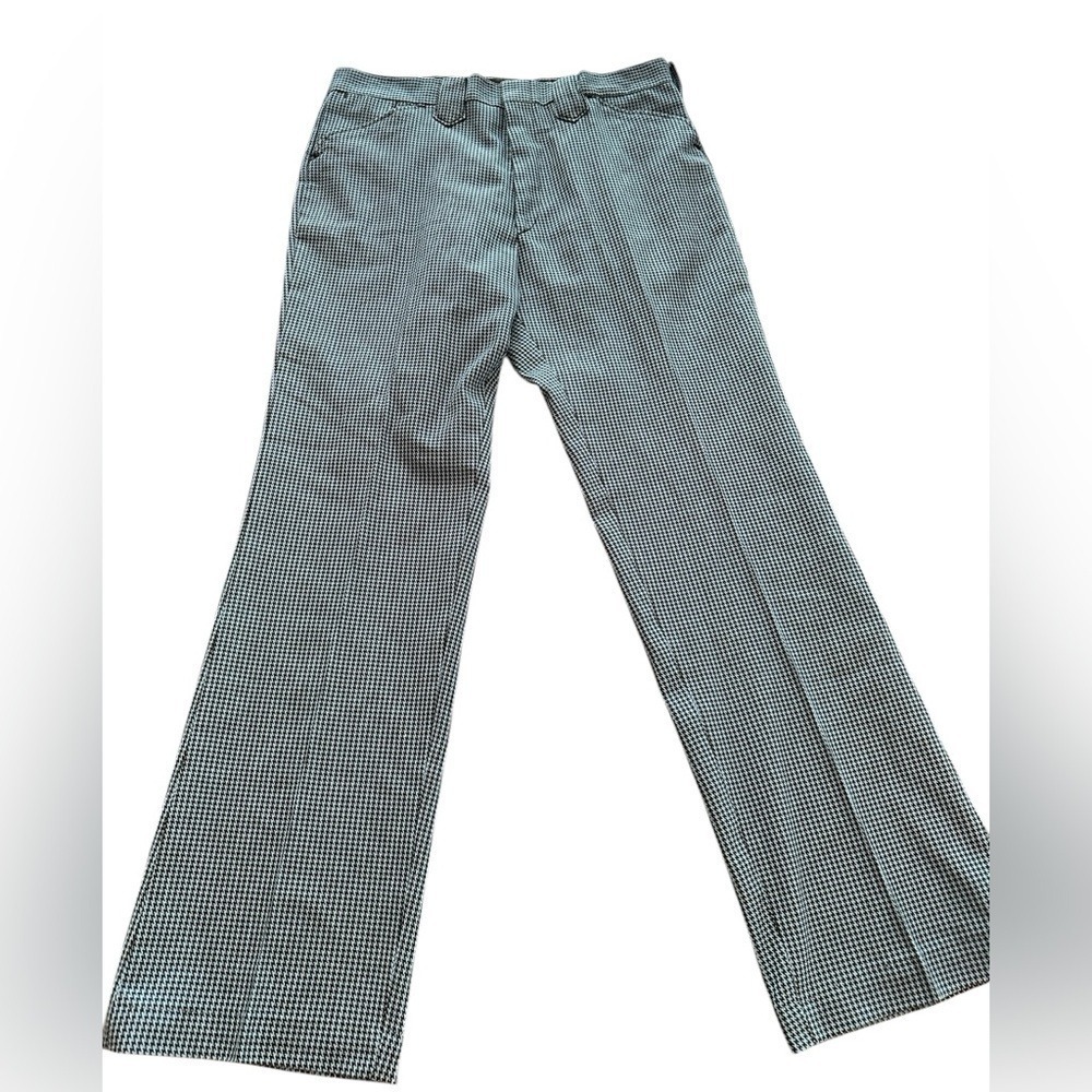Sears Perma-Prest Vintage Men's 36x32 Black and Blue Checkered Dress Pants